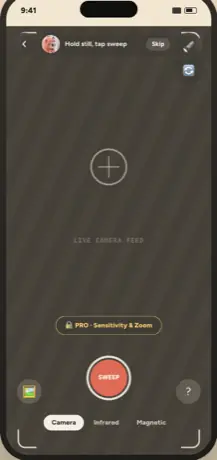 DETEKCAM scan screen — Camera detection mode