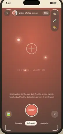 Scan screen — Infrared detection mode, lights off